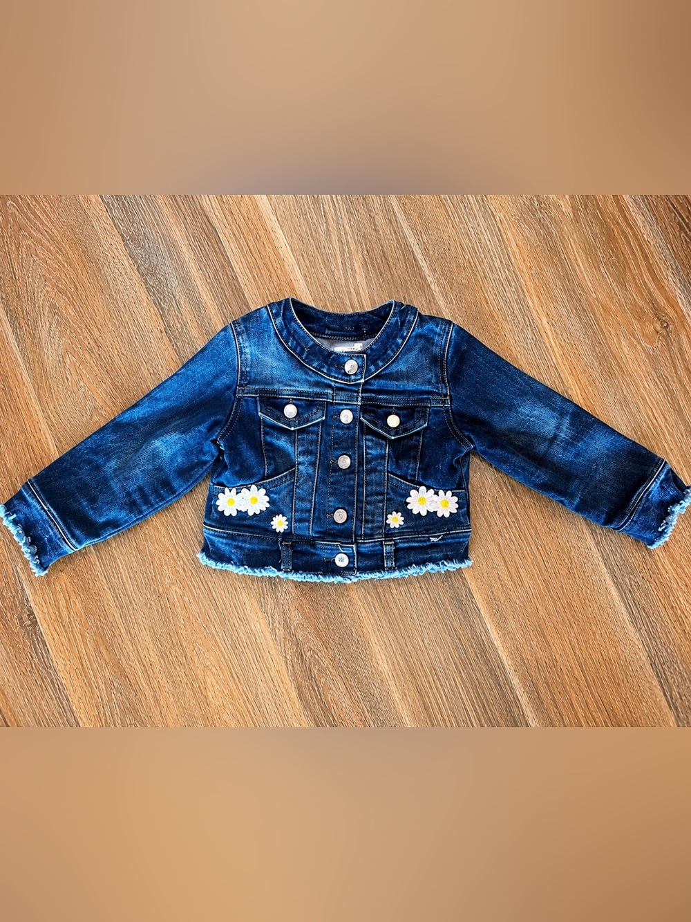 Mayoral Blue Denim Jacket with Daisy Embroidery